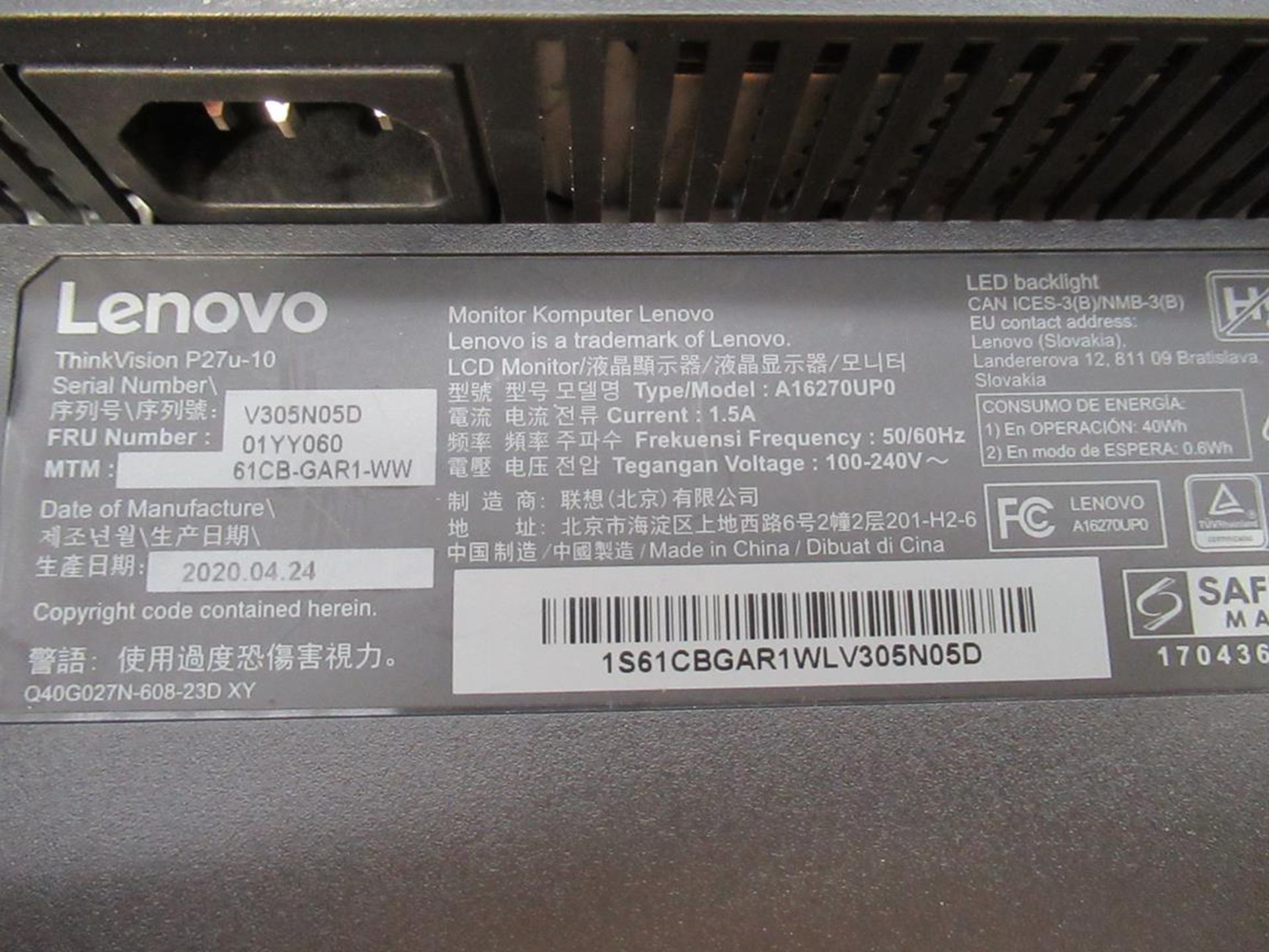 9x (no.) Lenovo, Thinkvision T27P LCD monitor - Image 6 of 15