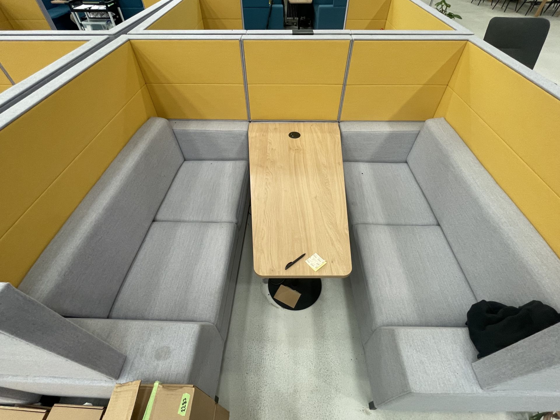 Sixteen3 Grey and yellow upholstered seating booth with wired table - Image 2 of 2