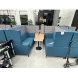 Sixteen3 Blue upholstered seating booth with wired table