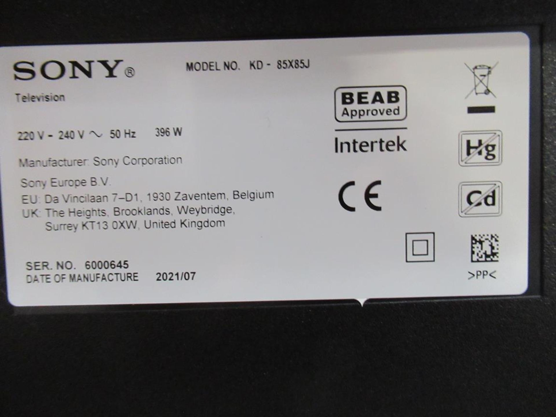 Sony, KD-85X85J 85" television on stand - Image 4 of 5
