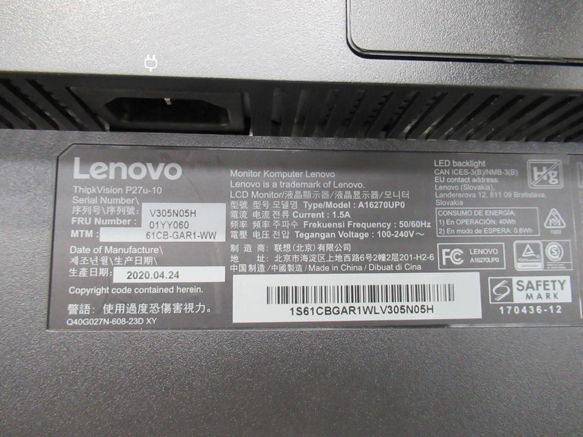 Lenovo, Thinkvision T27P LCD monitor - Image 4 of 5