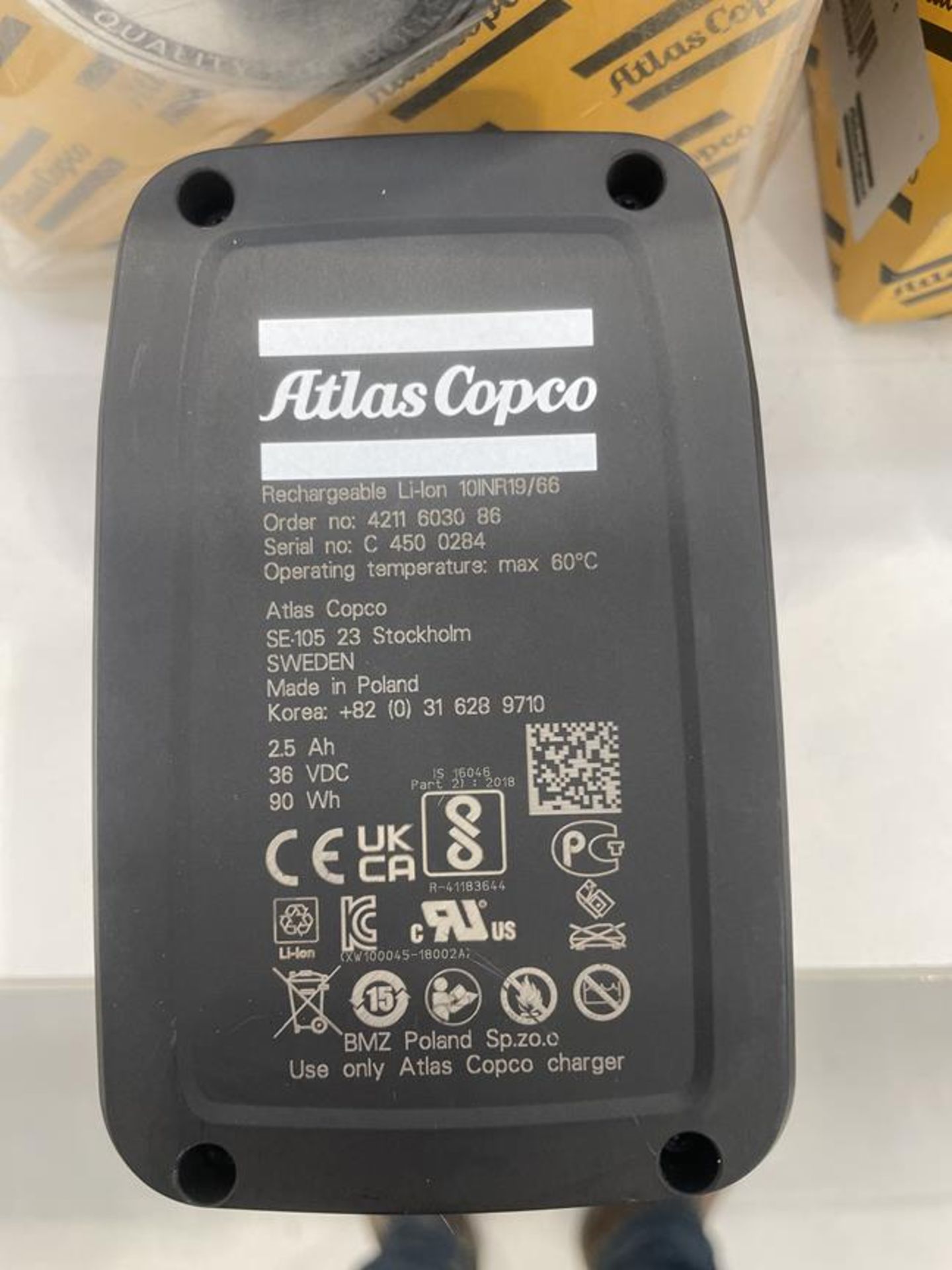 4x (no.) Atlas Copco, rechargeable batteries, 36v/2.5 amp with dust cover - Image 3 of 3