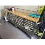 Multi-drawer tool storage cabinet on wheels, desks and shelving