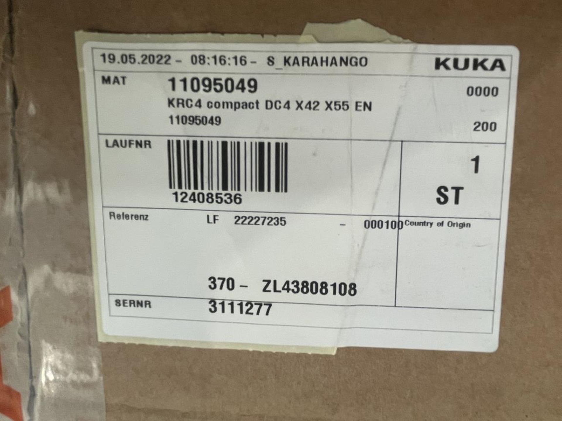 Kuka, KR10-R1100-2 six axis robot set comprising Kuka robot, KRC4 compact controller, Smart pad, cab - Image 3 of 4