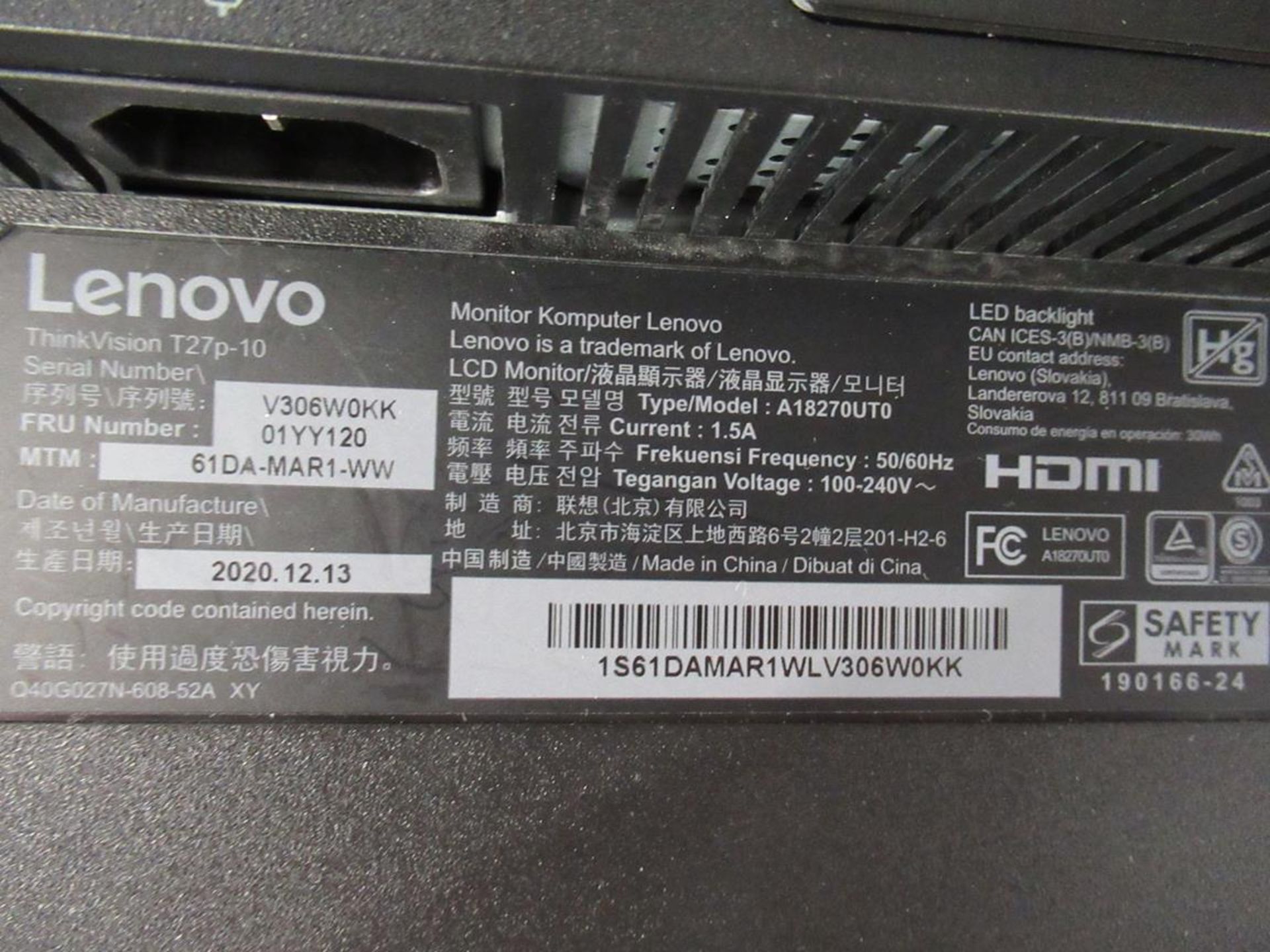 3x (no.) Lenovo, Thinkvision T27P LCD monitor - Image 8 of 10