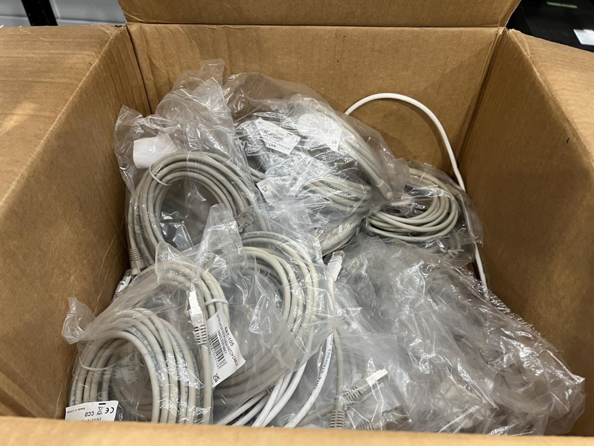 Pallet of single mode duplex fibre optic cables, 10TB hard disk drives, assorted premade CAT6 cables - Image 2 of 10