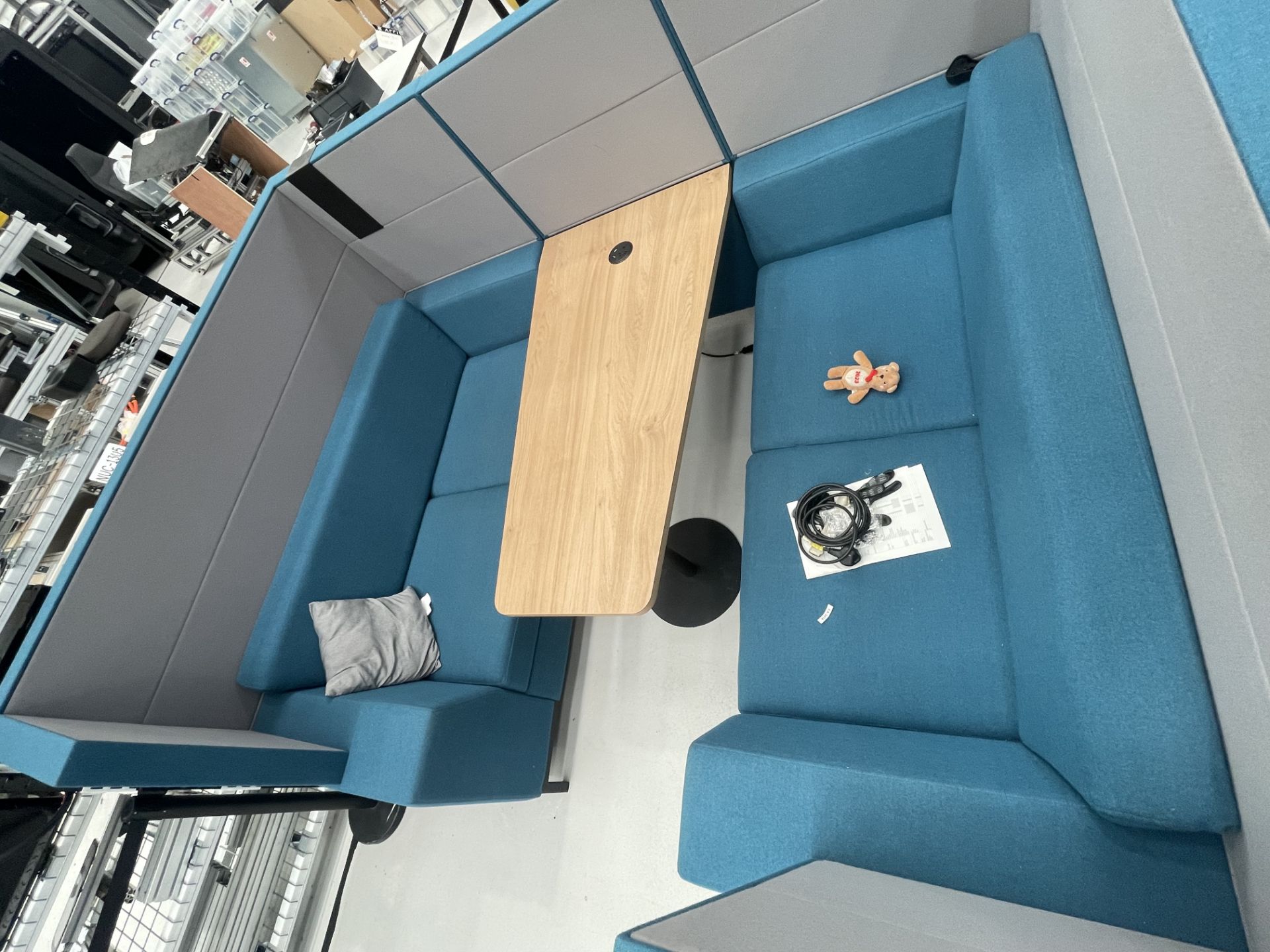 Sixteen3 Blue upholstered seating booth with wired table - Image 3 of 4