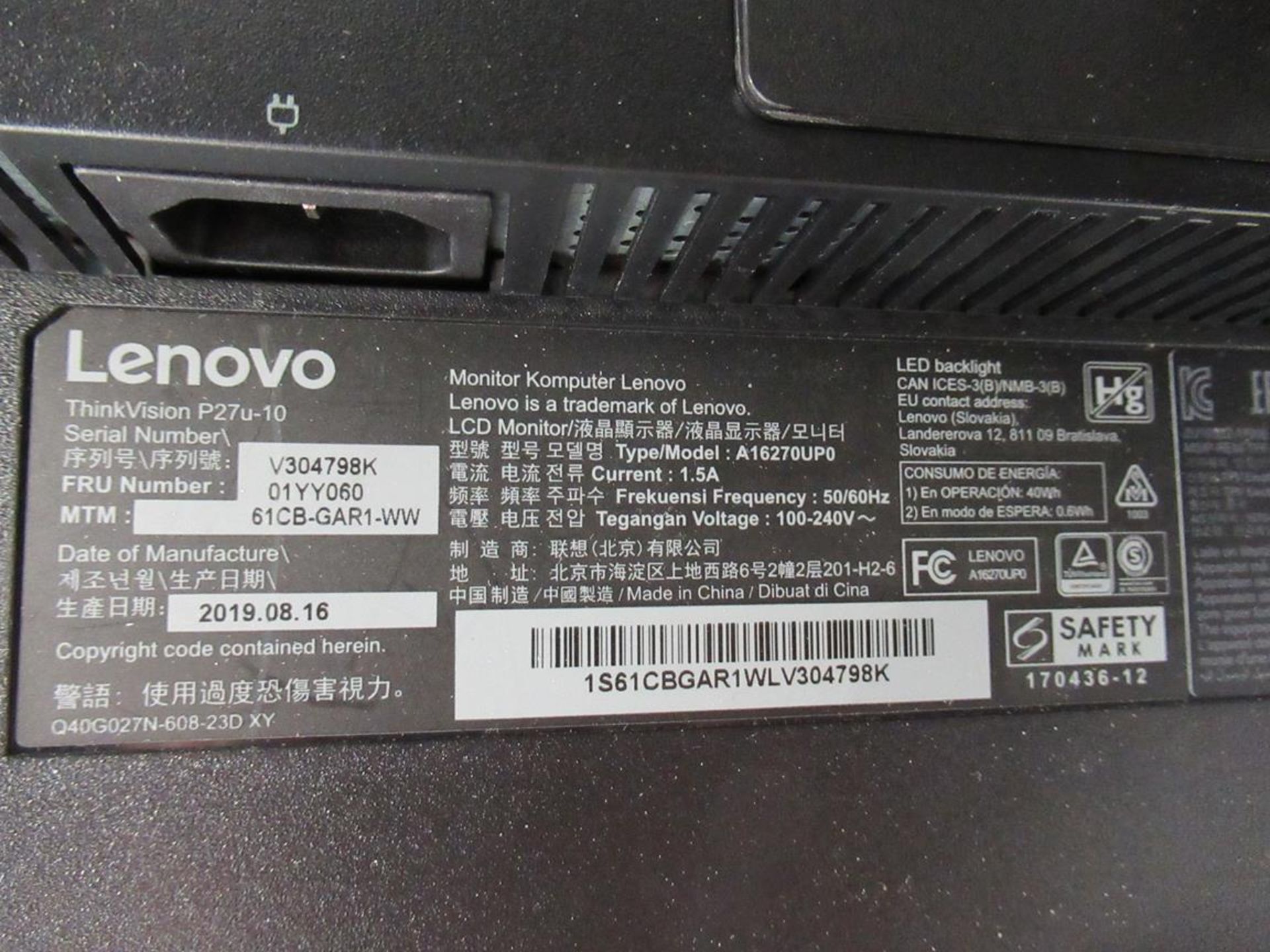 3x (no.) Lenovo, Thinkvision T27P LCD monitor - Image 8 of 10