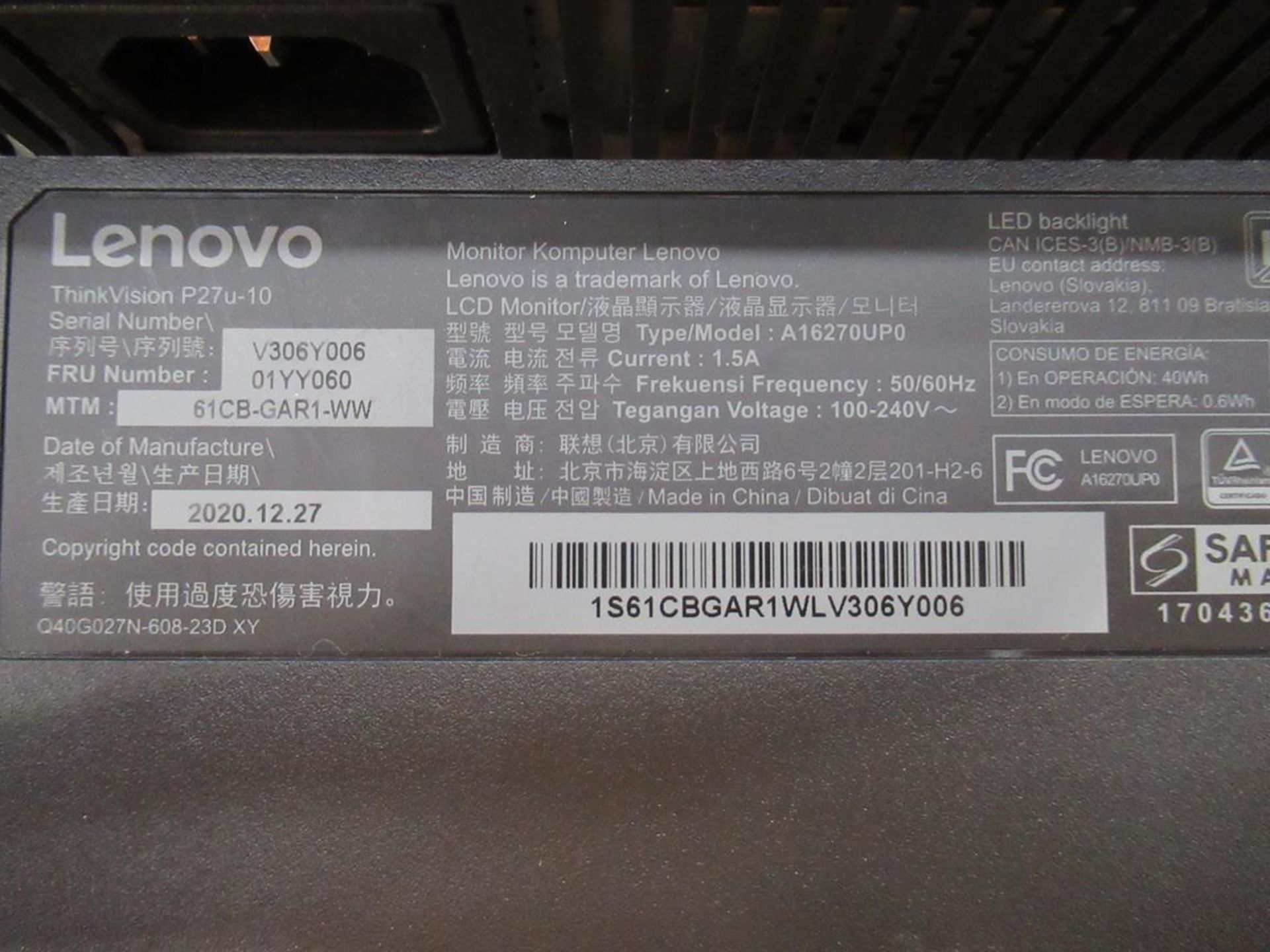 9x (no.) Lenovo, Thinkvision T27P LCD monitor - Image 9 of 15