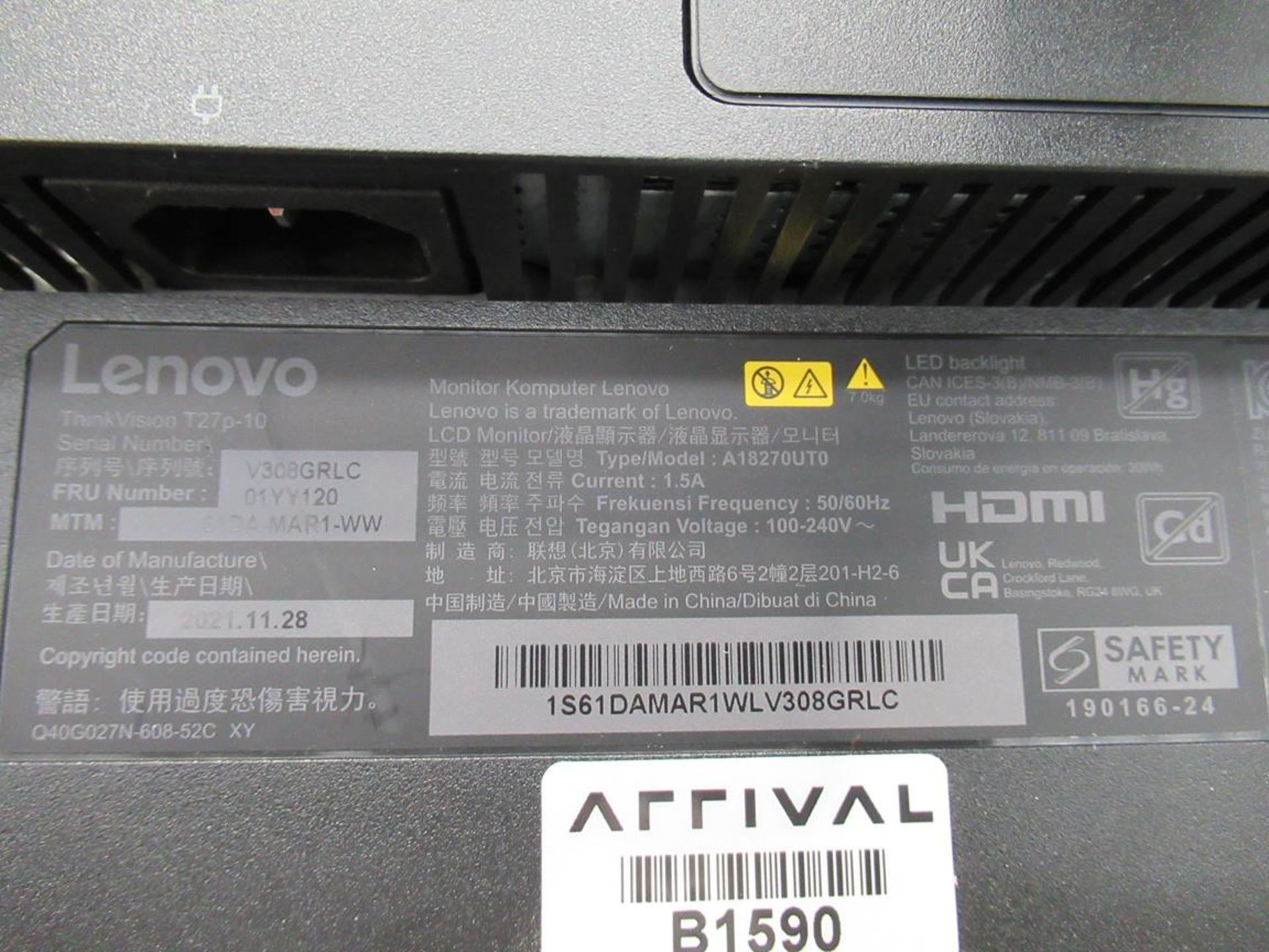 Lenovo, Thinkvision T27P LCD monitor - Image 5 of 6