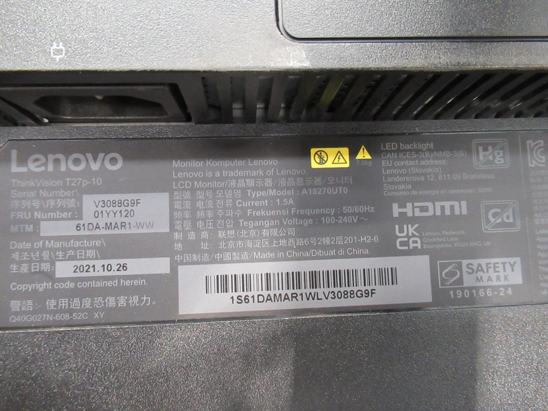 Lenovo, Thinkvision T27P LCD monitor - Image 4 of 5