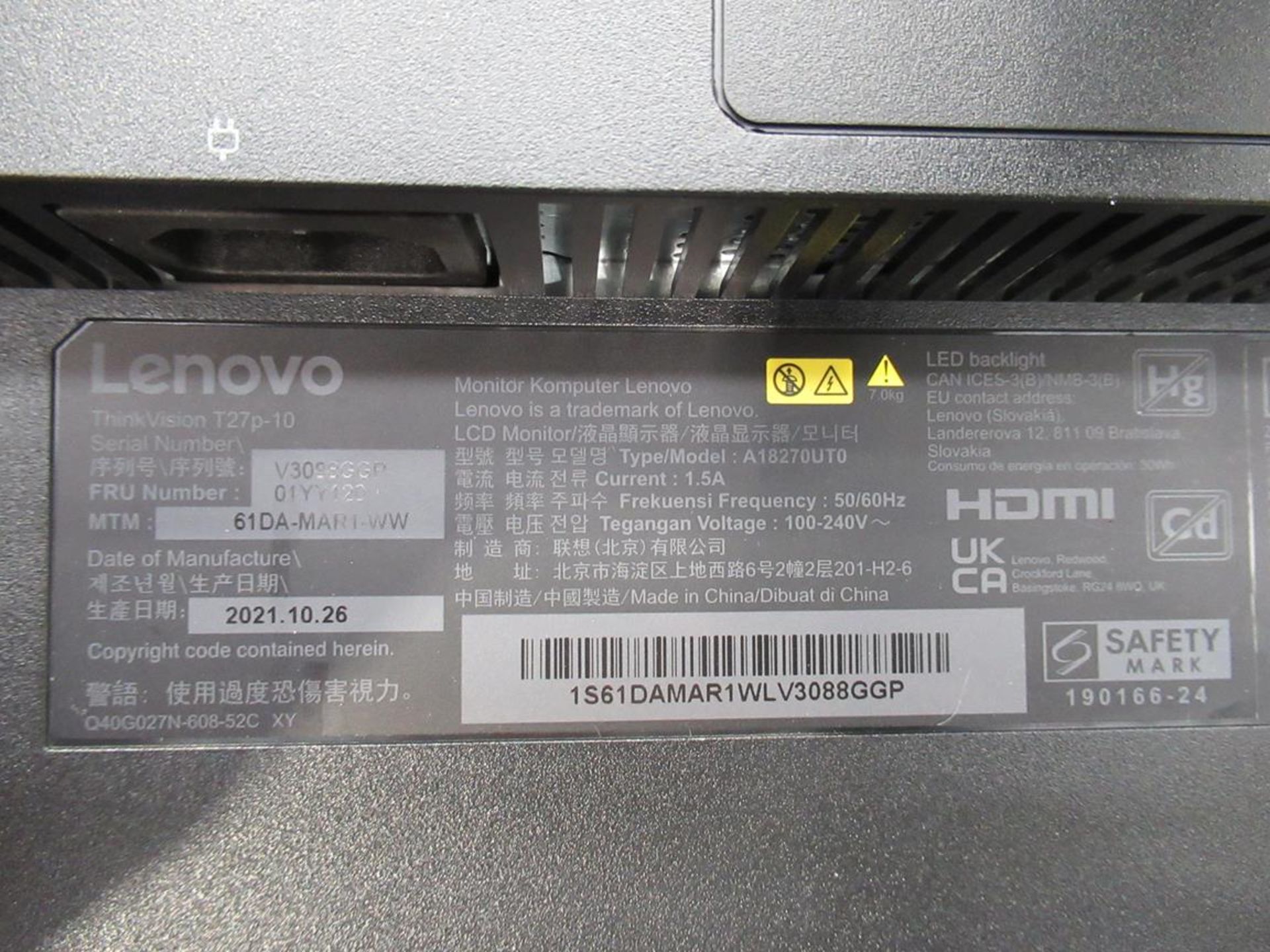 Lenovo, Thinkvision T27P LCD monitor - Image 4 of 5