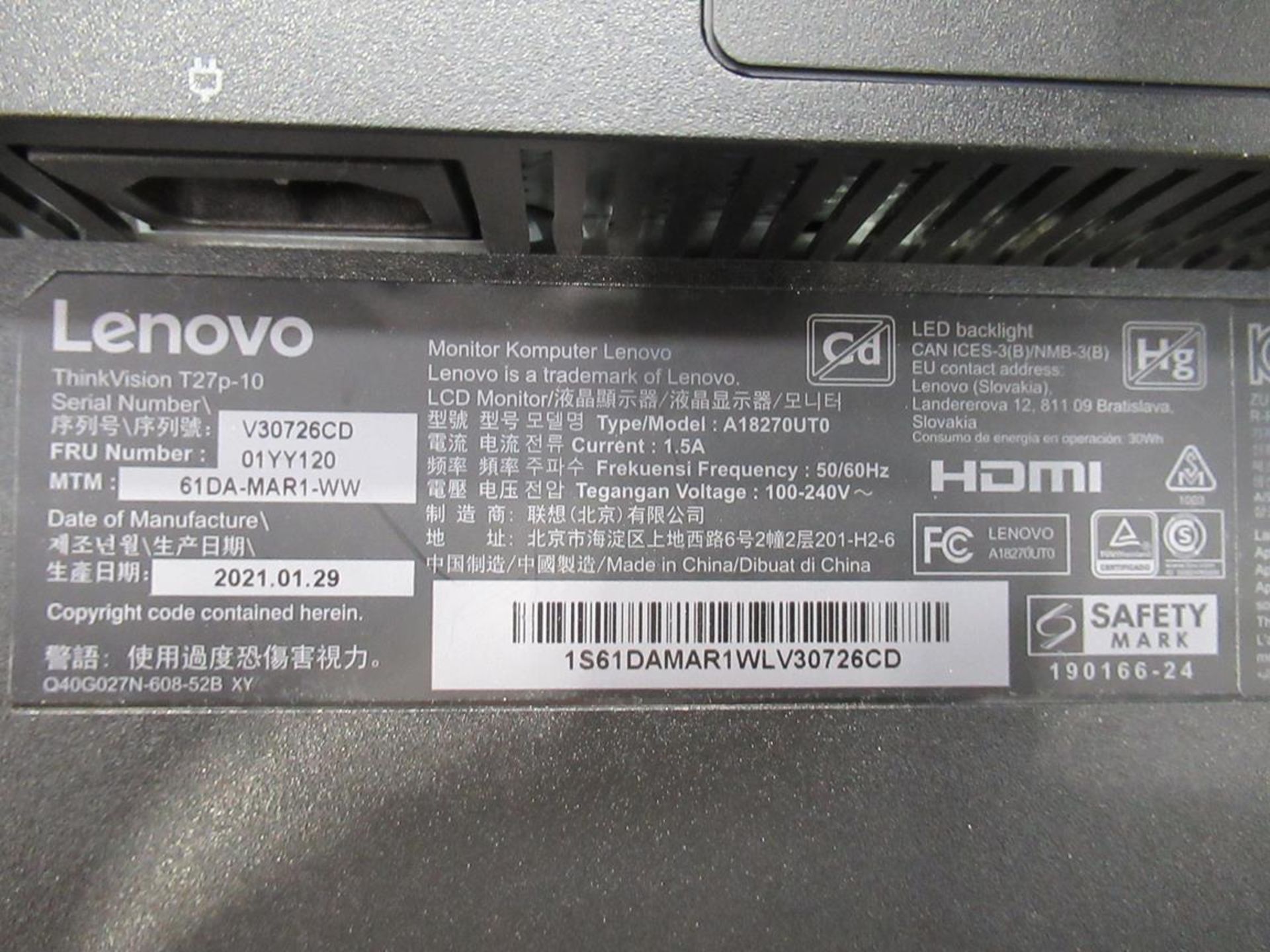 9x (no.) Lenovo, Thinkvision T27P LCD monitor - Image 4 of 15