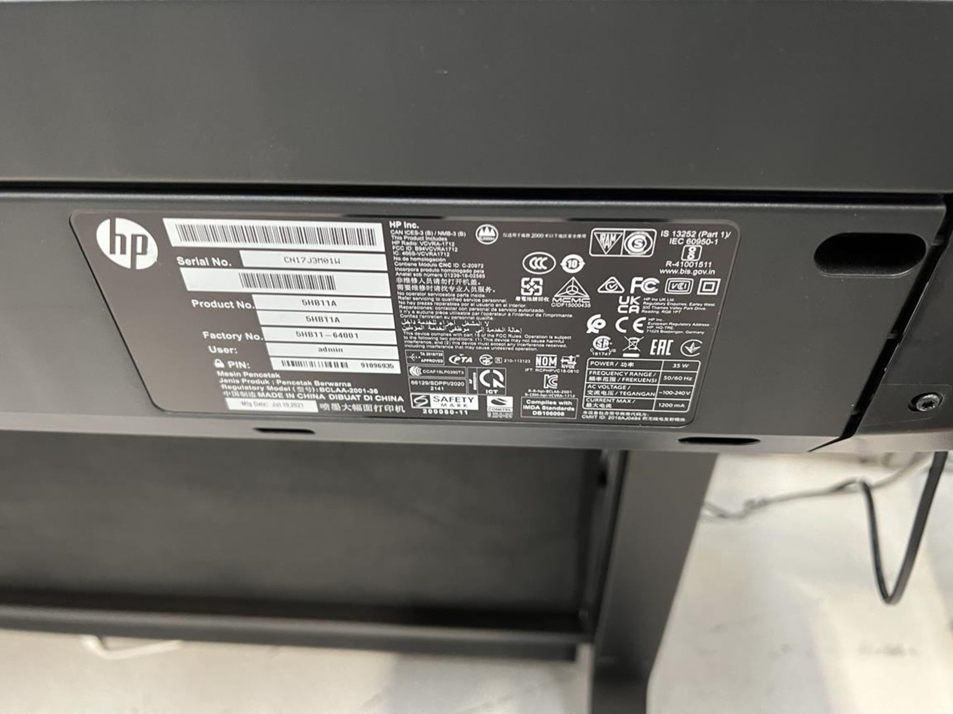 HP Designjet T630 wide format printer, Serial no. CN17J3M01W - Image 3 of 3