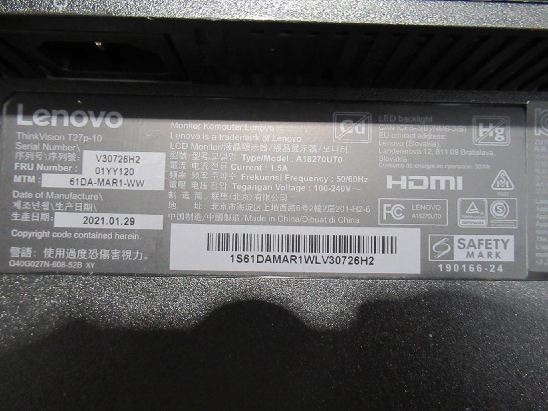 9x (no.) Lenovo, Thinkvision T27P LCD monitor - Image 12 of 15