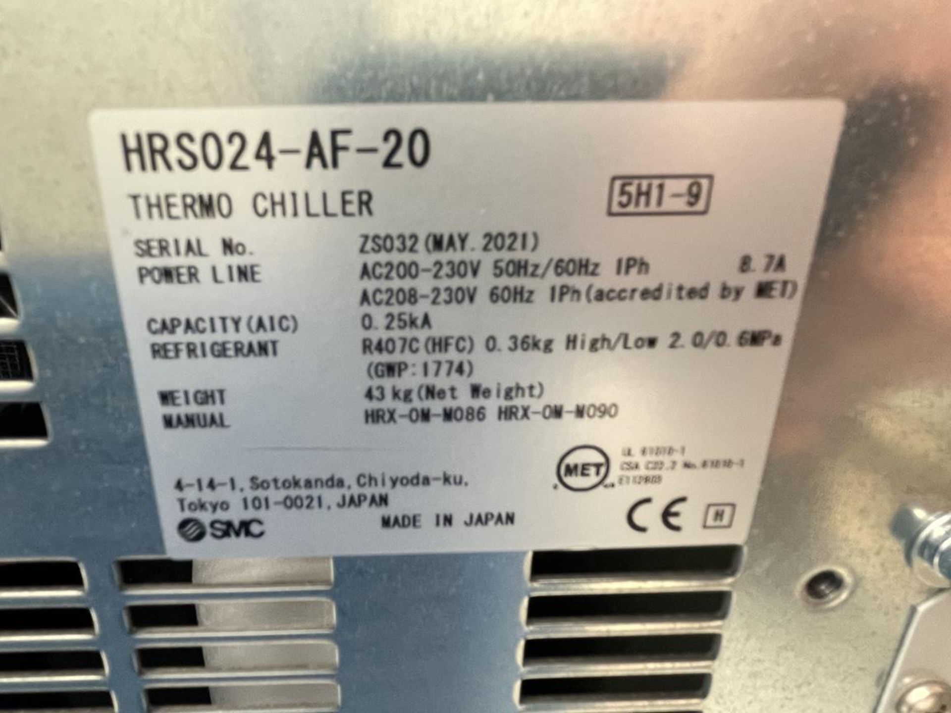 SCM S&A, HRS024-AF-20 thermo chiller, Serial No. ZS032 (DOM: 2021) - Image 2 of 2