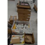 Assorted pallet of Miikare, tall goose neck table stands, Staubli sockets, A-B card slot fillers, et