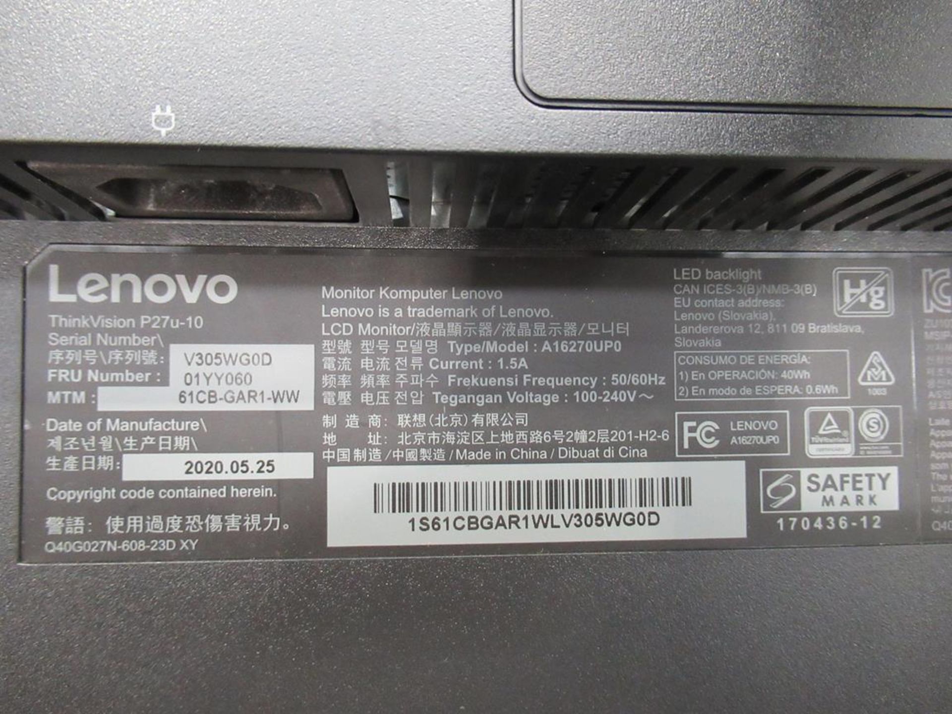 3x (no.) Lenovo, Thinkvision T27P LCD monitor - Image 4 of 10