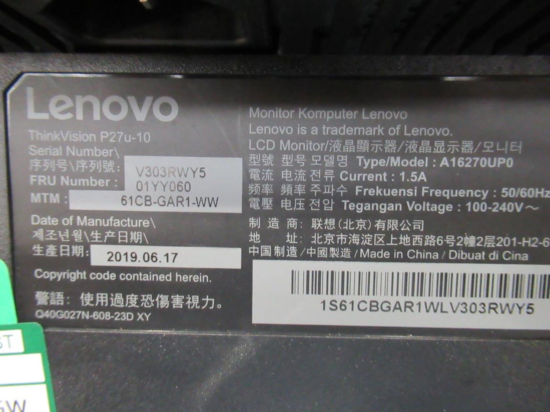 9x (no.) Lenovo, Thinkvision T27P LCD monitor - Image 8 of 13