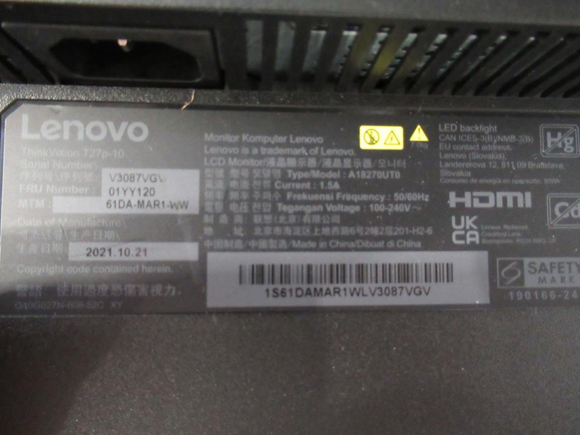 3x (no.) Lenovo, Thinkvision T27P LCD monitor - Image 6 of 10