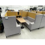 Sixteen3 Grey and yellow upholstered seating booth with wired table