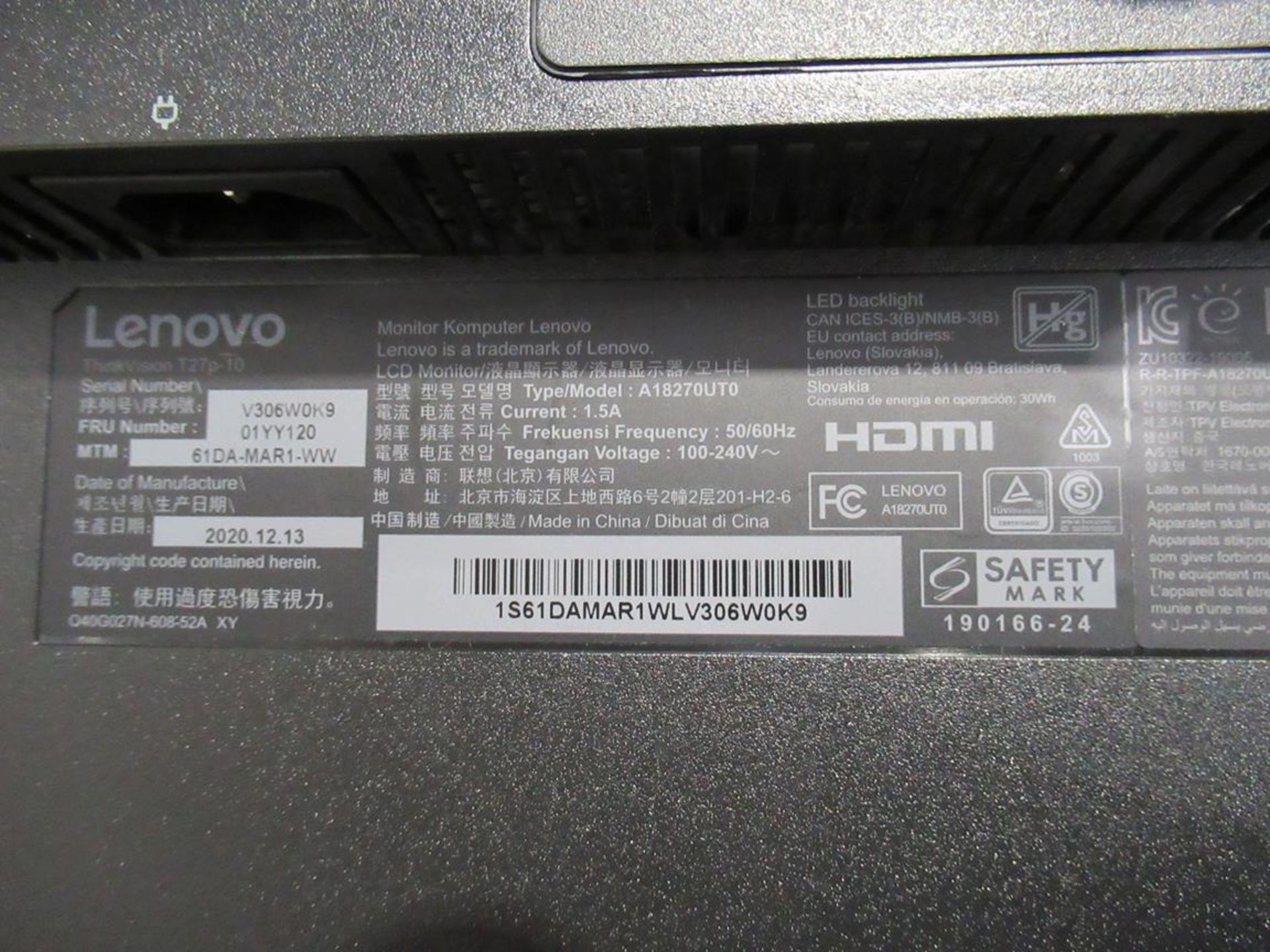 9x (no.) Lenovo, Thinkvision T27P LCD monitor - Image 13 of 15