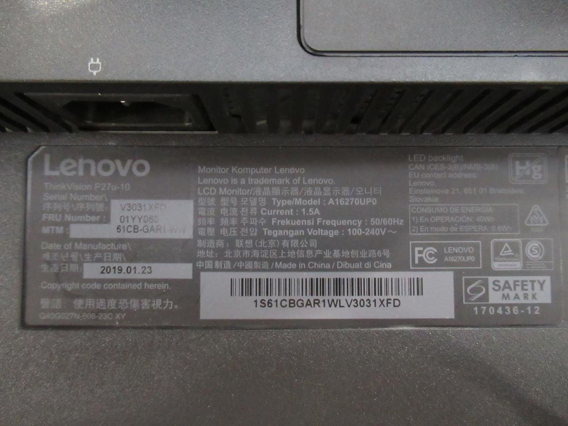 9x (no.) Lenovo, Thinkvision T27P LCD monitor - Image 8 of 14