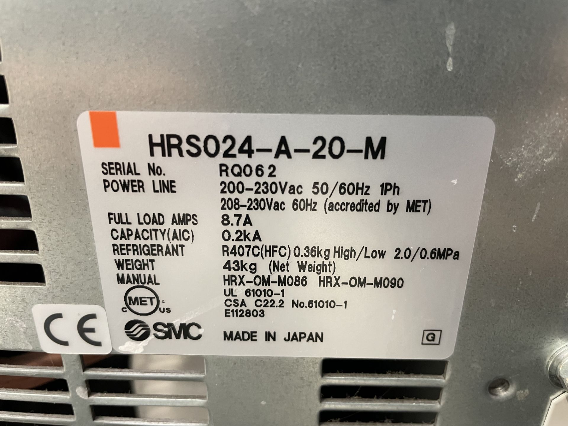 SMC Chiller, HRS024-A-20-M, Serial No. RQ062 - Image 3 of 3