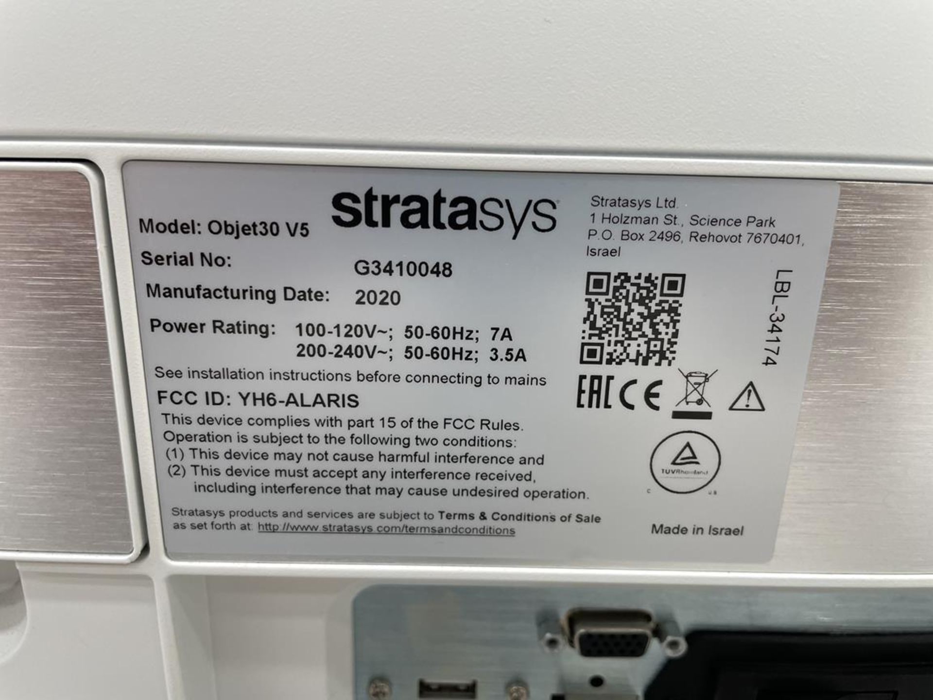 Stratasys, Objet30 Prime 3D printer, Serial No. G3410048 (DOM: 2020) - Image 3 of 3