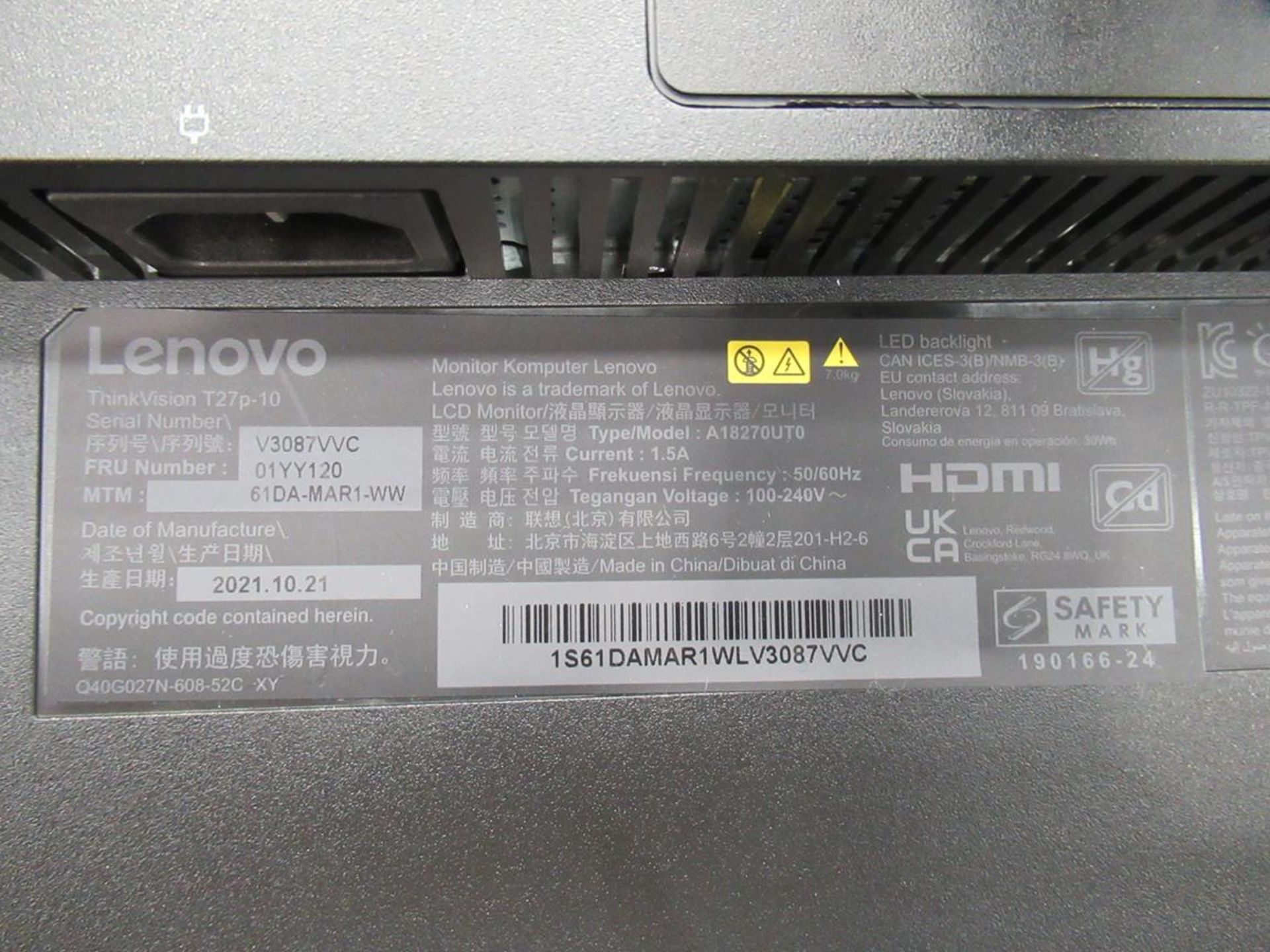 Lenovo, Thinkvision T27P LCD monitor - Image 4 of 5