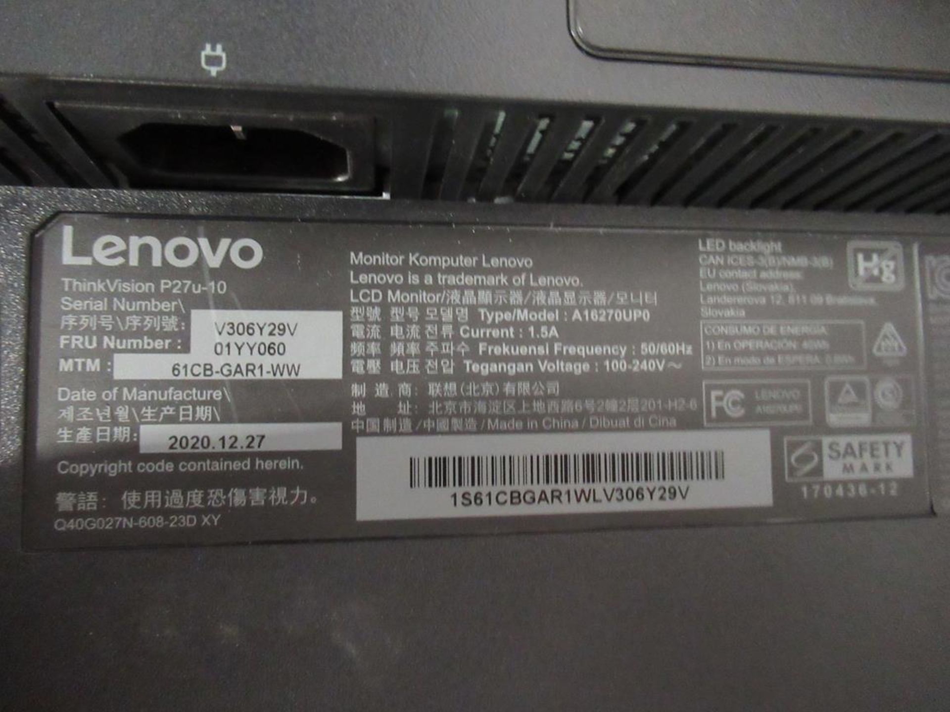 9x (no.) Lenovo, Thinkvision T27P LCD monitor - Image 11 of 15