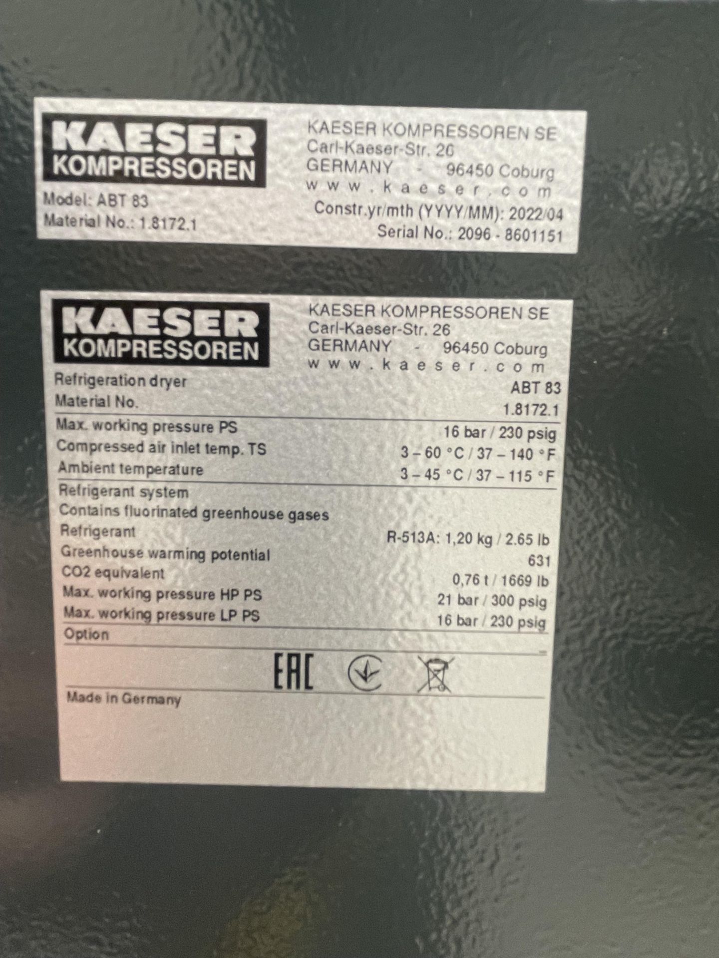 Kaeser, HPC BSD75T packaged air compressor, Serial No. 1128 (DOM: 2022) - Bild 7 aus 7