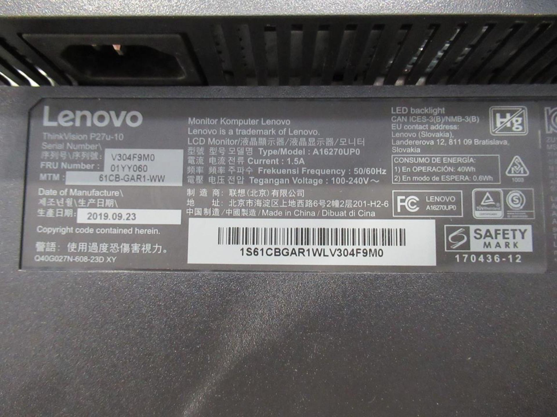 9x (no.) Lenovo, Thinkvision T27P LCD monitor - Image 6 of 14