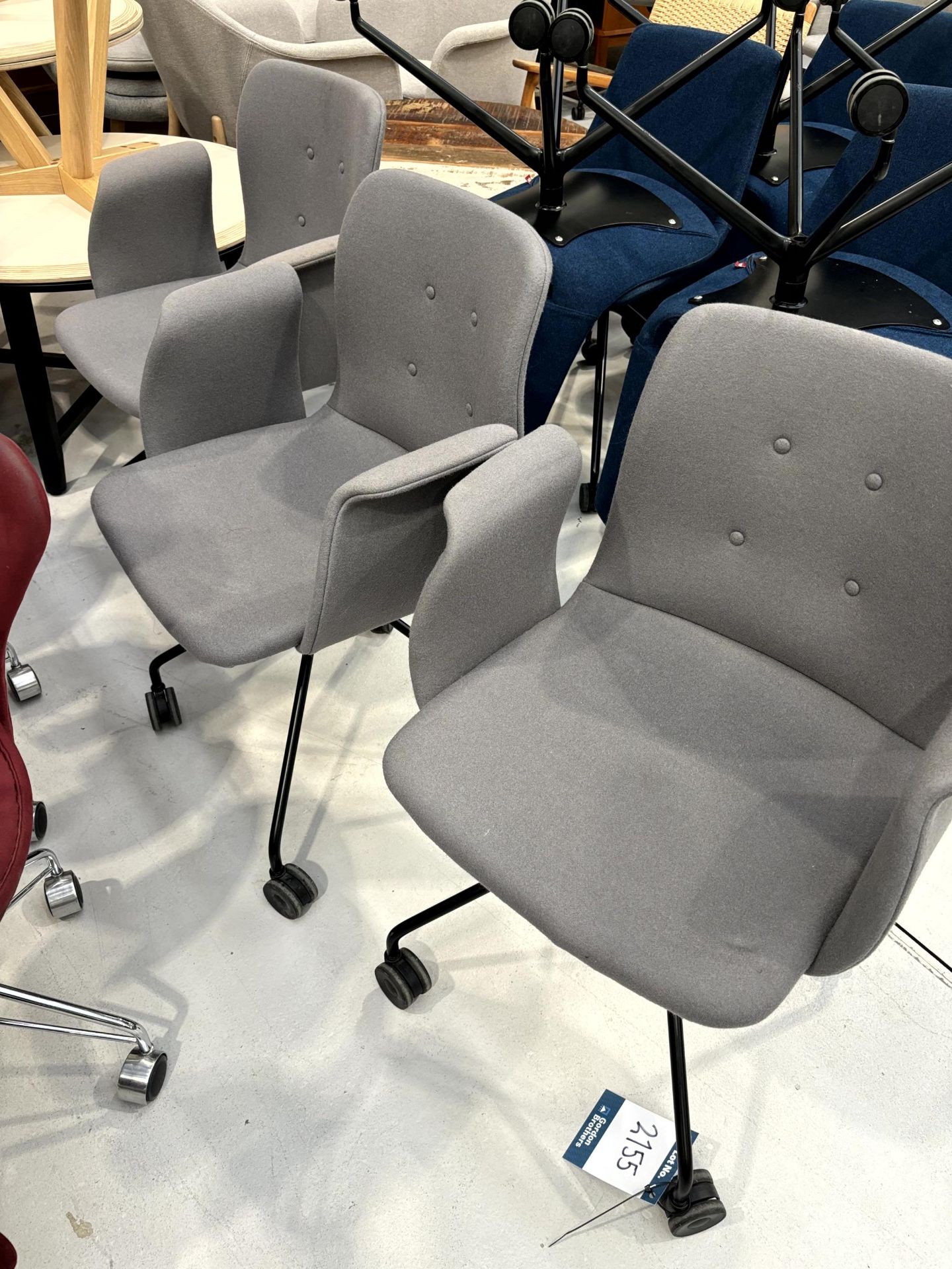 3x (no.) office chairs, cloth upholstered