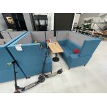 Sixteen3 Blue upholstered seating booth with wired table