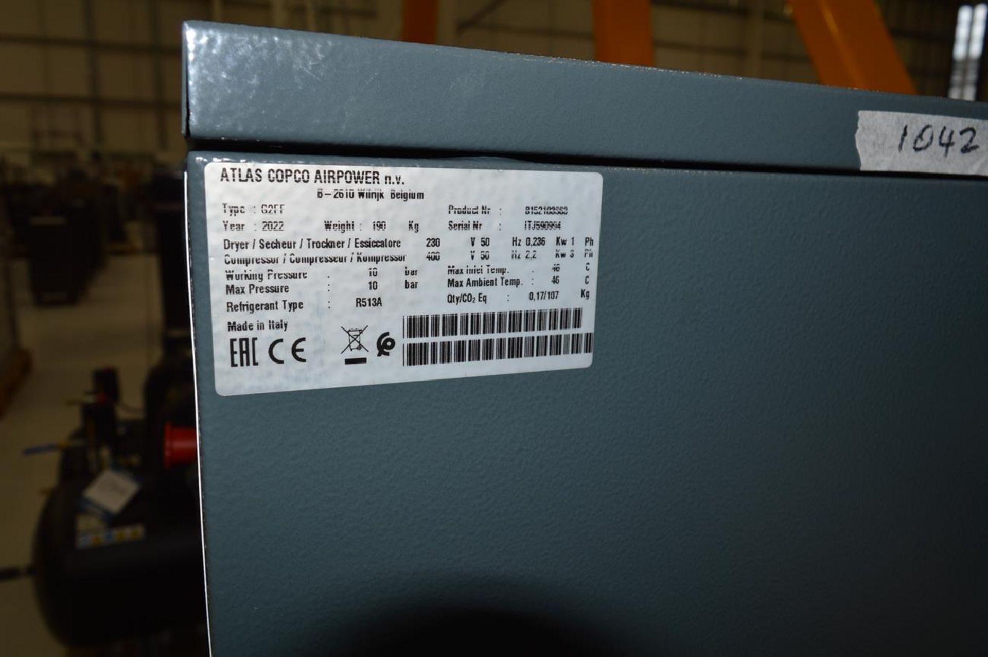 Atlas Copco, G2FF compressor, Serial No. ITJ590994 (DOM: 2022) - Image 5 of 5