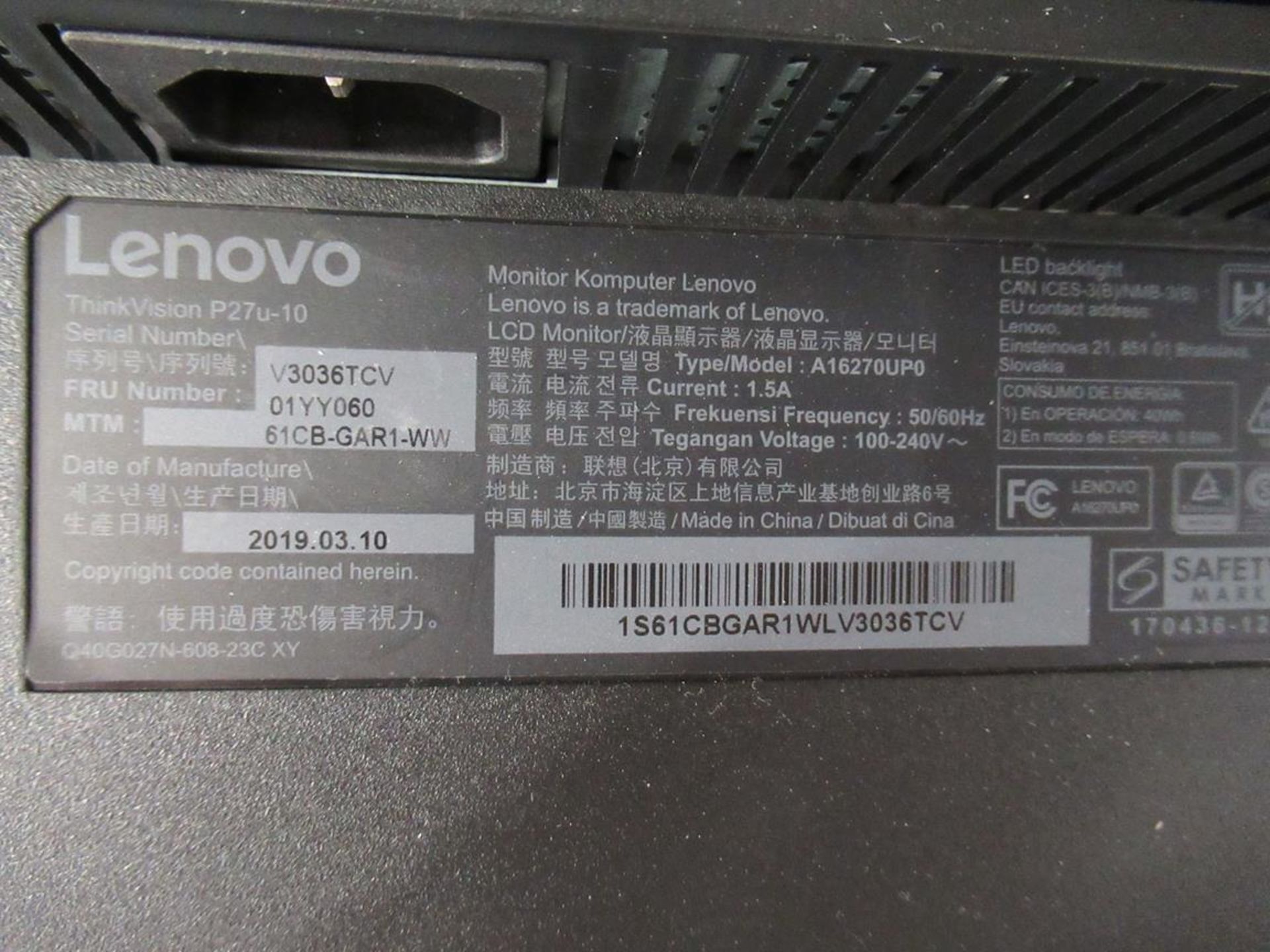 3x (no.) Lenovo, Thinkvision T27P LCD monitor - Image 8 of 10