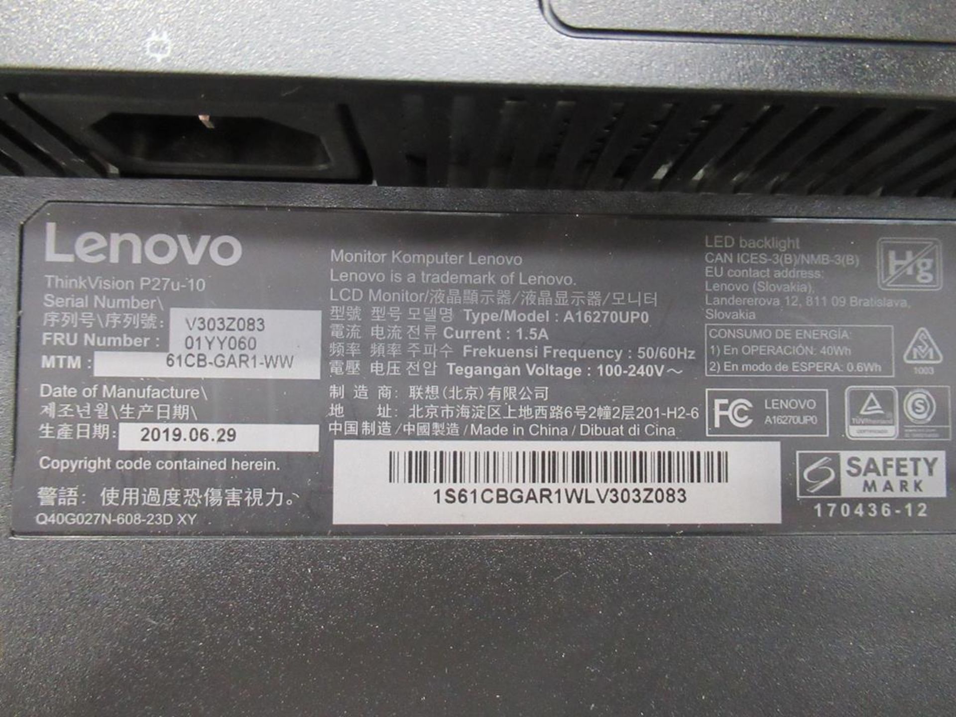 3x (no.) Lenovo, Thinkvision T27P LCD monitor - Image 4 of 10