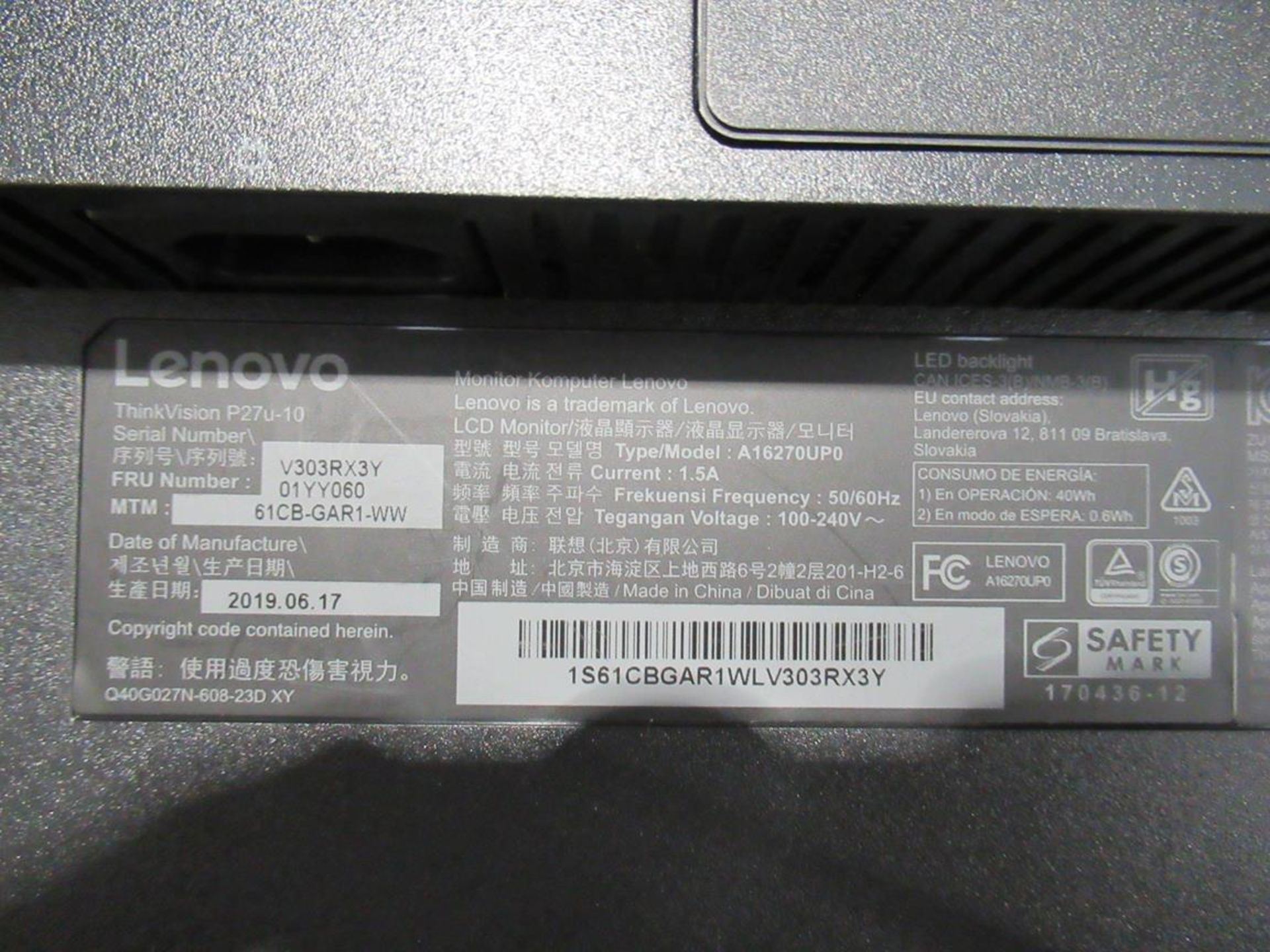 9x (no.) Lenovo, Thinkvision T27P LCD monitor - Image 8 of 14