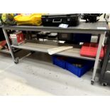 4x (no.) steel framed worktables, various (3x (no.) mobile)