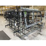 3x (no.) metal framed five tier double sided transporter frames, 1800 x 850 x 1800mm approx. (