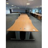 8x (no.) shaped front light oak veneer desks, 4x (no.) rectangular light oak veneer desks, 2x (