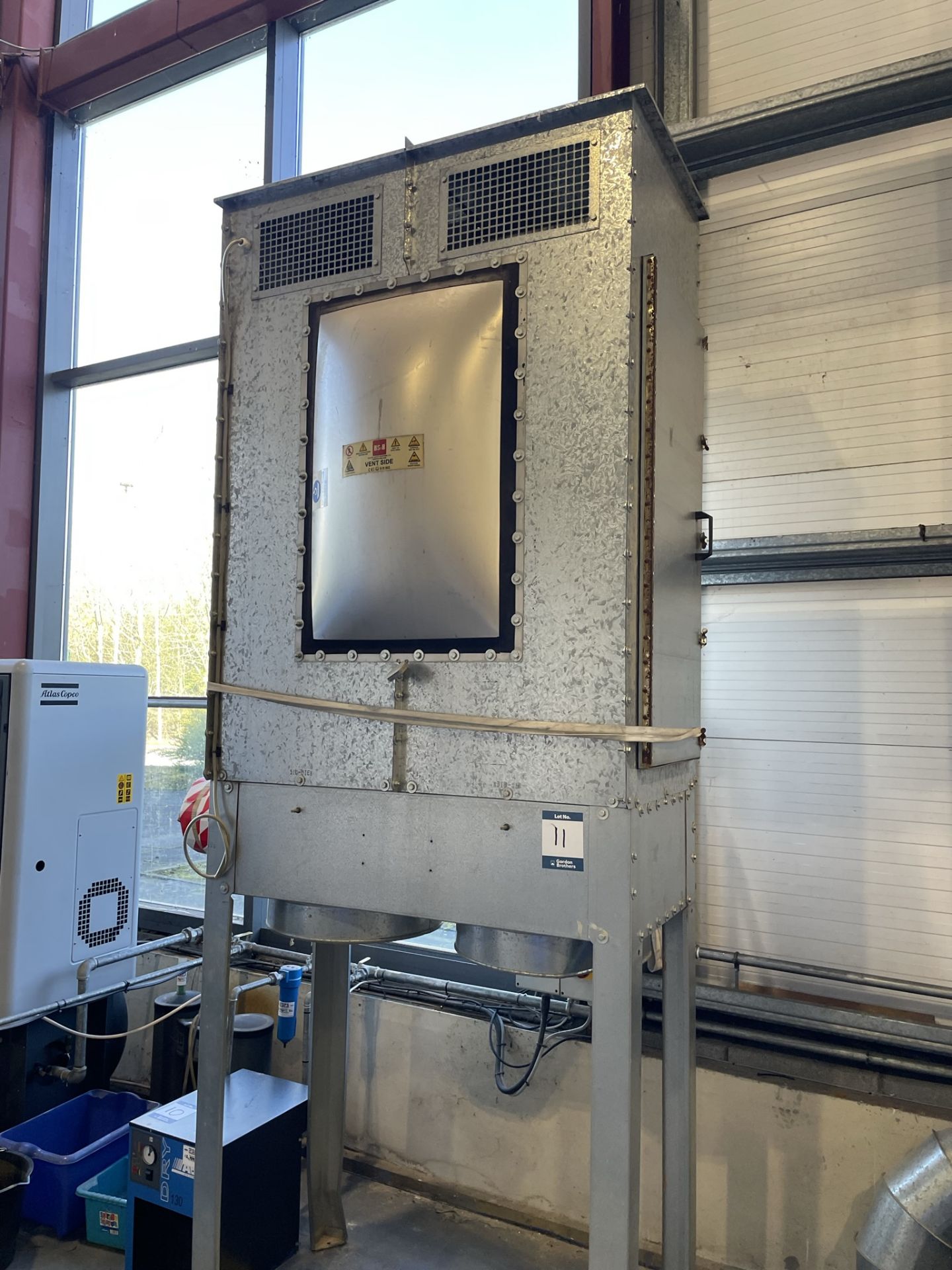 Fabricated dust collection hopper and stand, approx. size 1200 x 600 x 1900mm