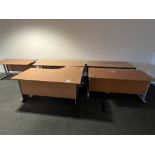 3x (no.) rectangular light oak veneer desks, a shaped front light oak veneer desk and a light oak