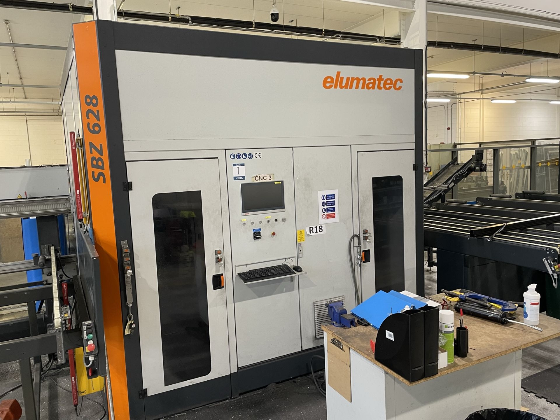 Elumatec, SBZ628/XL/LEFT CNC profile machining and cut to length machine, eight station tool - Image 2 of 12