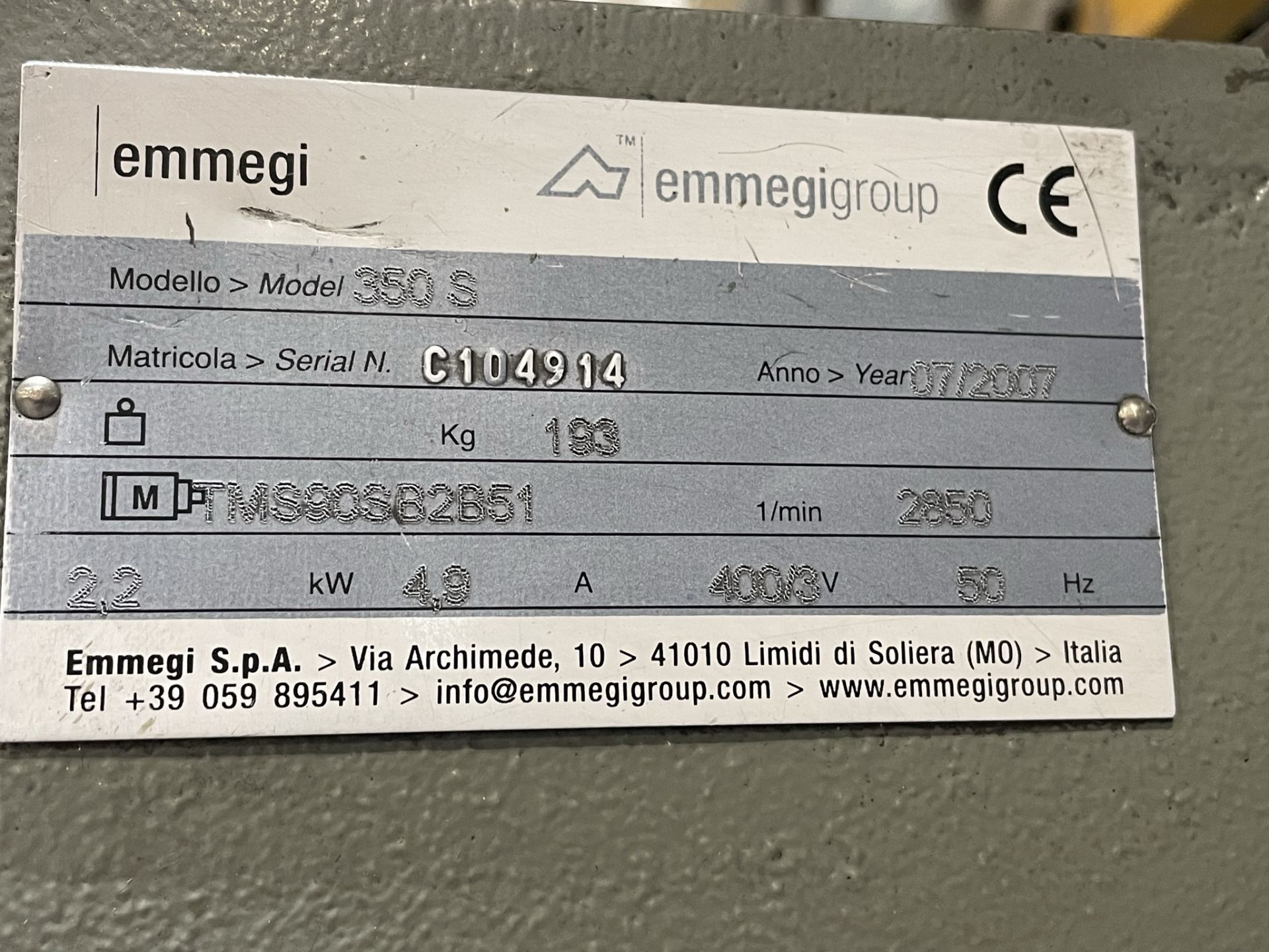 Emmegi, 350S cut to length mitre saw, Serial No. C104914 (DOM: 2007) with roller in feed table, - Bild 5 aus 5