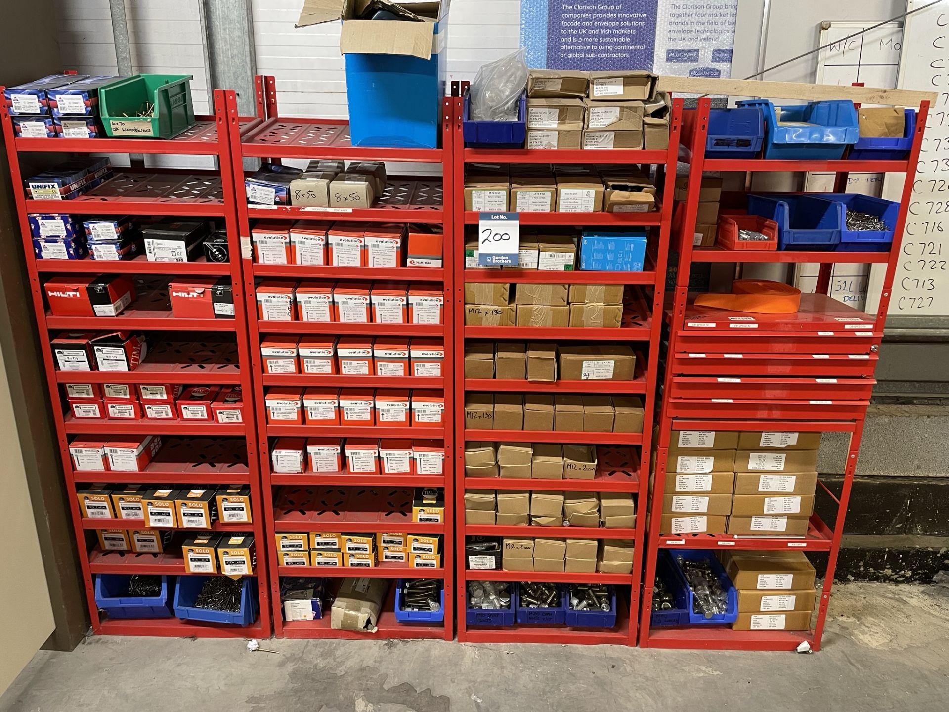 4x (no.) ten tier small components storage racks and contents of fixings, as lotted together with