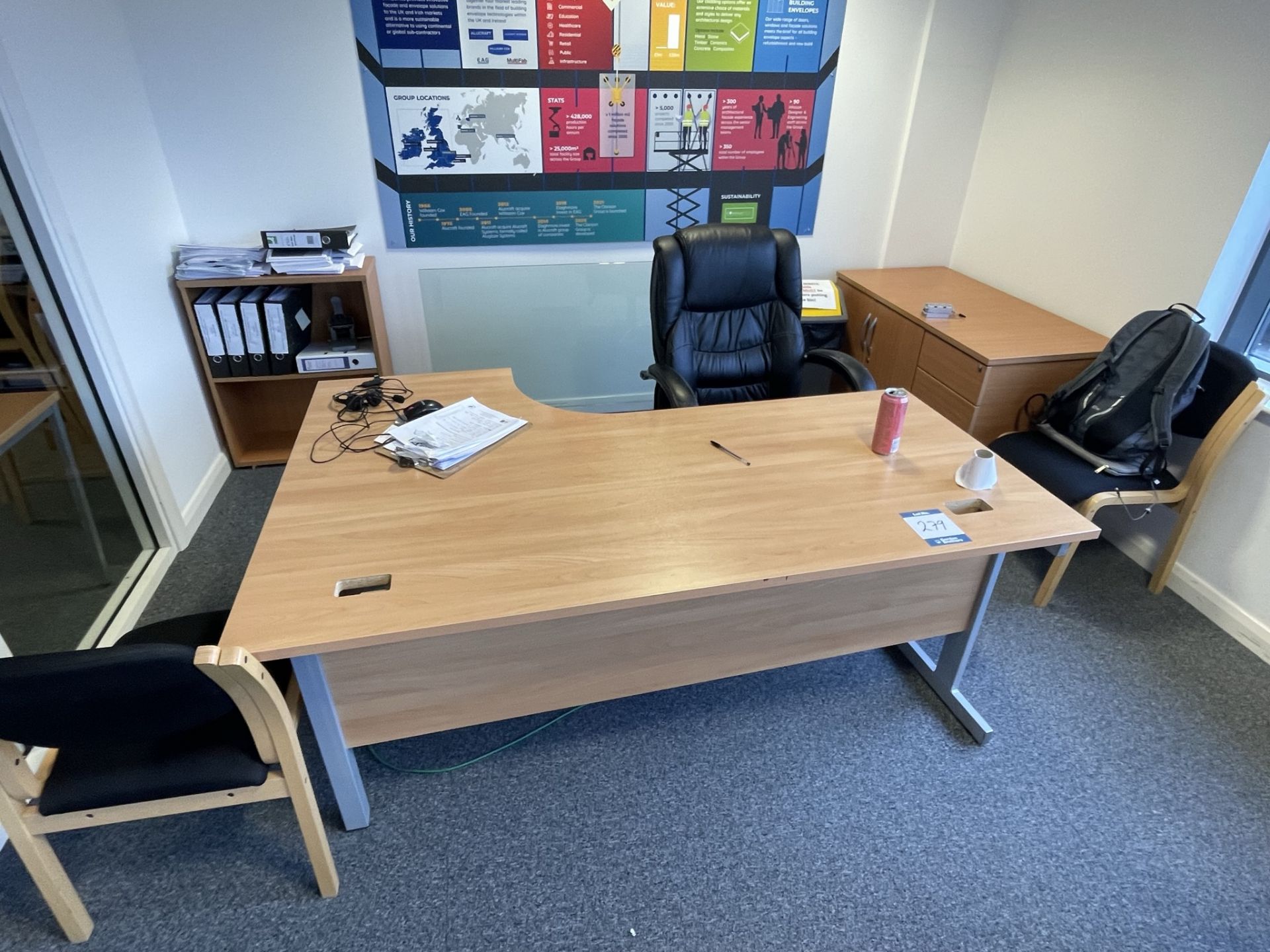 Contents of room to include light oak veneer curved front desk, circular table, cupboard, - Image 3 of 3