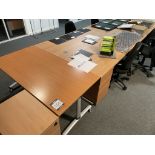 7x (no.) light oak veneer desks, light oak veneer table, 5x (no.) pedestals and 8x (no.) operator