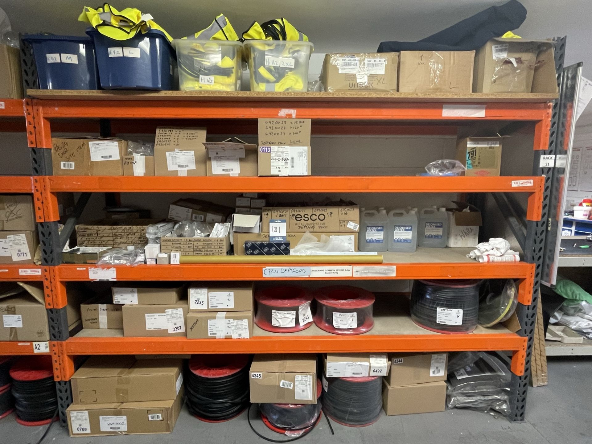 Spares and components including gasket, fixing, cleats, tape, etc., as lotted across four bays